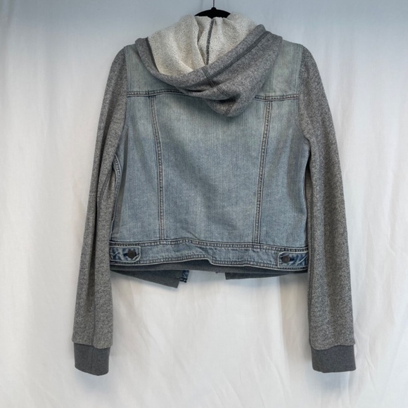 American Eagle Jean Sweater Jacket Hood Gray Women’s Size Medium - Picture 10 of 12